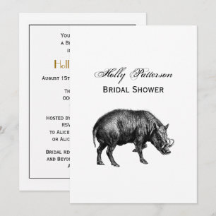 Vintage-Wildschwein-Zeichnung SW Einladung