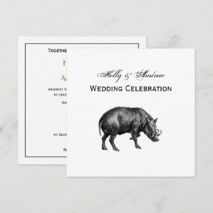 Vintage-Wildschwein-Zeichnung SW Einladung