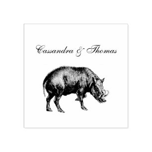 Vintage-Wildschwein-Zeichnung SW Gummistempel