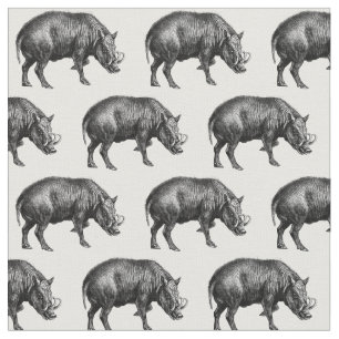 Vintage-Wildschwein-Zeichnung SW Stoff