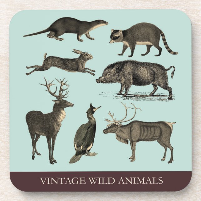 Vintage-Wildtier-Plastik-Set Untersetzer (Vorderseite)