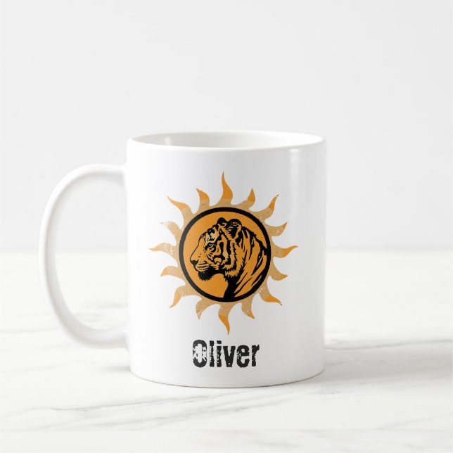 Vintage-Wildtier-Tiger-Sonne Kaffeetasse (Links)