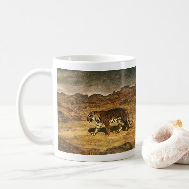 Vintage Wildtiere, Bengalische Tiger Roaming-Ebene Kaffeetasse (Mit Donut)