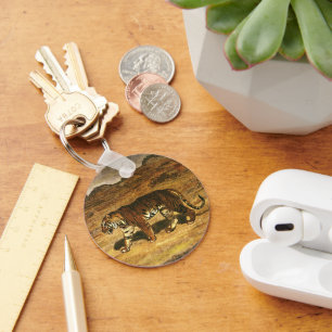 Vintage Wildtiere, Bengalische Tiger Roaming-Ebene Schlüsselanhänger