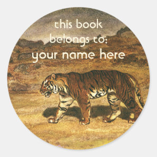 Vintage Wildtiere, Bengalisches Tiger-Buchzeichen Runder Aufkleber
