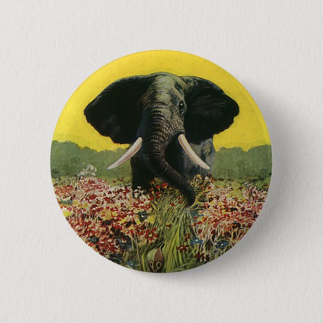 Vintage Wildtiere, Cobra Snake Afrikanischer Elefa Button (Vorderseite)