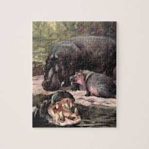 Vintage Wildtiere, Hippopotamus von CE Swan Puzzle