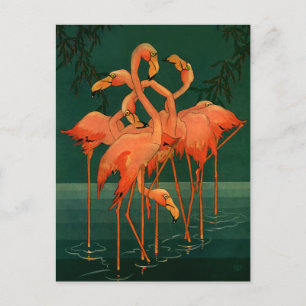 Vintage Wildtiere, tropisch rosa Flamingos Postkarte