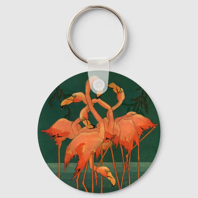 Vintage Wildtiere, tropisch rosa Flamingos Schlüsselanhänger (Vorderseite)