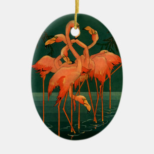 Vintage-Wildtiervögel, tropische rosa Flamingos Keramik Ornament
