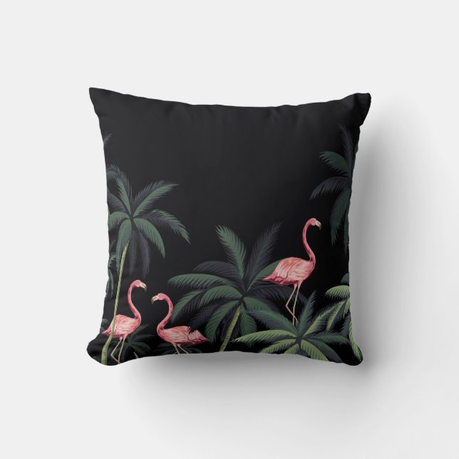 Vintage Wildvögel Flamingo, Palme Kissen (Vorderseite)