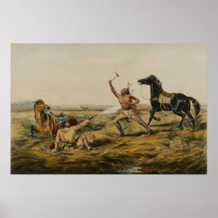 Vintage-Wildwest-Gefechtsszene-Kunst Poster