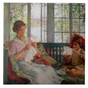 Vintage Willard Metcalf Meine Frau und Tochter Fliese