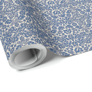 Vintage William Morris Blumenmuster Blau Weiß Geschenkpapier