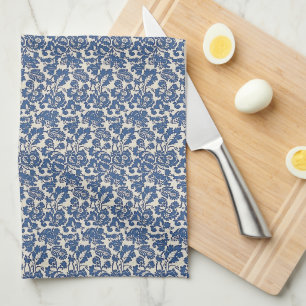 Vintage William Morris Blumenmuster Blau Weiß Geschirrtuch