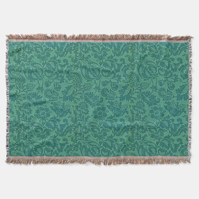 Vintage-William-Morris-Blumenmuster Grün Decke (Vorderseite)