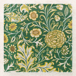Vintage William Morris Cherwell Grün Blumen Kunst Glasuntersetzer