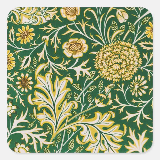 Vintage William Morris Cherwell Grün Blumen Kunst Quadratischer Aufkleber (Vorderseite)