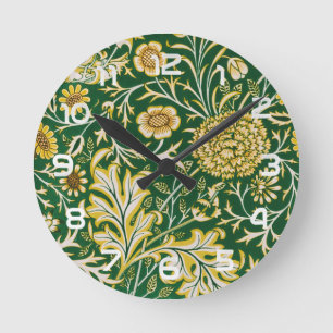 Vintage William Morris Cherwell Grün Blumen Kunst Runde Wanduhr