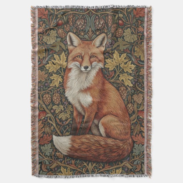 Vintage-William-Morris-Cottage-Fuchsrot-Herbst Decke (Vorderseite Vertikal)