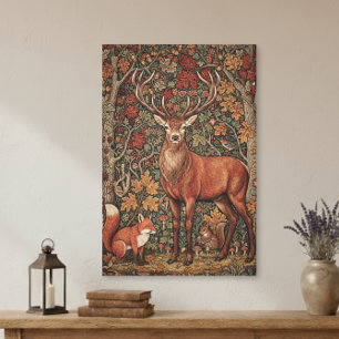 Vintage-William-Morris-Cottage-Hirsch-Herbst Leinwanddruck