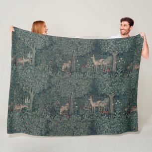 Vintage-William-Morris-Grünanlage-Waldtiere Fleecedecke