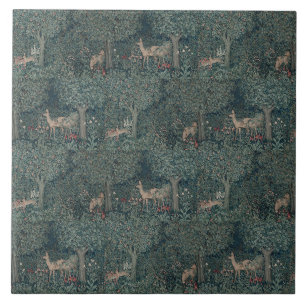 Vintage-William-Morris-Grünlandschaft-Waldtiere Fliese