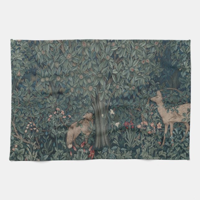 Vintage William Morris Grünwaldtiere Geschirrtuch (Horizontal)