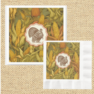 Vintage William Morris Herbstmais und Truthahn Serviette