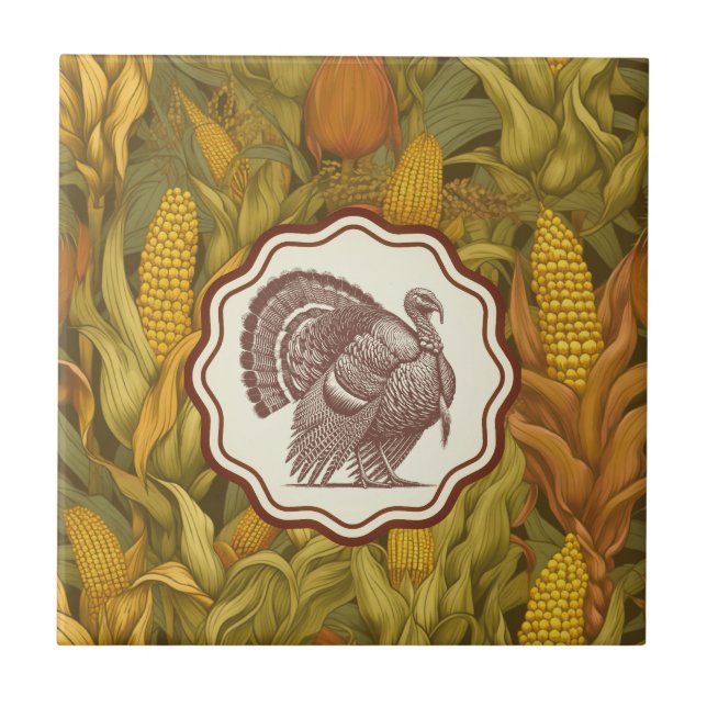 Vintage William Morris Herbstmais wilder Truthahn  Fliese (Vorderseite)
