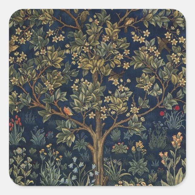 Vintage William Morris–Lebensbaum  Quadratischer Aufkleber (Vorderseite)