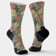 Vintage William Morris Marineblau-Rot Chrysantheme