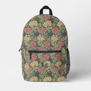 Vintage William Morris Marineblau-Rotes Chrysanthe Bedruckter Rucksack