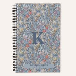 Vintage William Morris Marineblau-Rotes Chrysanthe Notizbuch