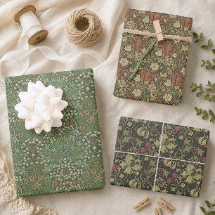 Vintage-William-Morris-Muster Floral Grün Geschenkpapier Set