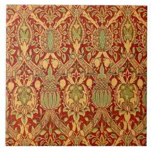 Vintage-William-Morris-Muster Rot Türkis Gold Fliese