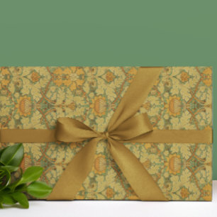 Vintage William Morris Orange Gelb Grün Geschenkpapier