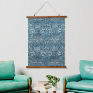 Vintage William Morris Pfau und Drache       Wandteppich Mit Holzrahmen