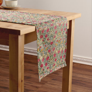 Vintage William Morris Rose Pink Gelber Vogel Flor Großer Tischläufer