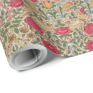 Vintage William Morris Rose Rosa Gelbvogel Flor Geschenkpapier