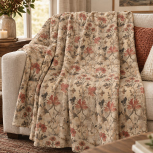 Vintage William Morris Rost Wasserfarbe Floral Fleecedecke