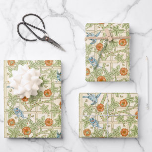 Vintage-William-Morris-Spalier und Gartenvögel Geschenkpapier Set