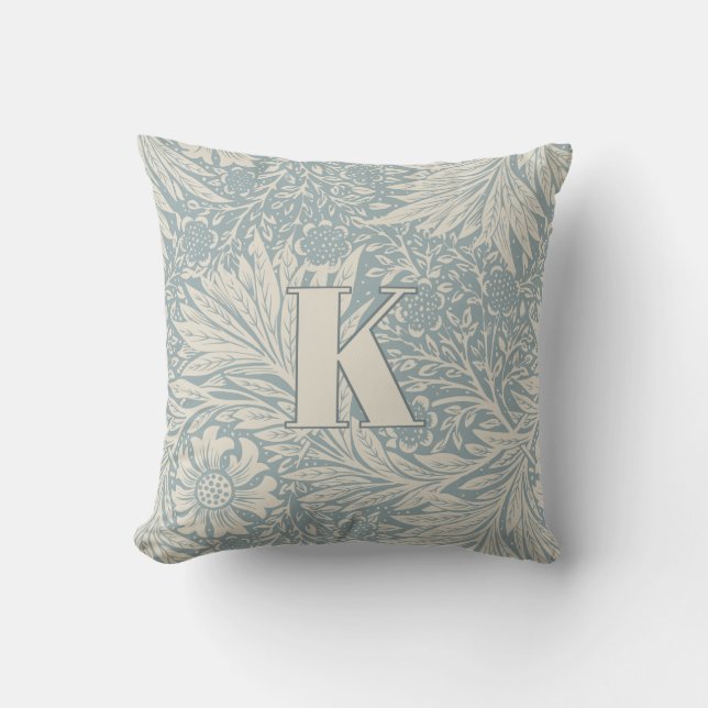 Vintage-William-Morris-Tagetes-Muster-Monogramm Kissen (Vorderseite)