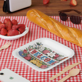 Vintage WILLKOMMEN Blume Hauswärmung Party Pappteller