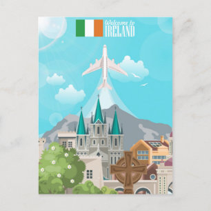 Vintage Willkommen in Irland Europa irisch Dublin Postkarte
