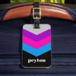 Vintage Windbreaker Color Block Darts Custom Name Gepäckanhänger<br><div class="desc">A bold, graphic design with colorful shades of black, purple, pink and blue -- with a fun color block to add your name or any text. The stripe pattern is a trendy throwback to windbreakers from the 80s and 90s with punches of color. You can add a name, monogram or...</div>