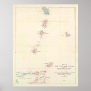 Vintage Windward Islands of The Caribbean Map Poster