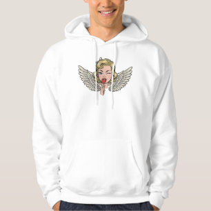 Vintage Wink Engel: Retro Pop Art Herz Hoodie