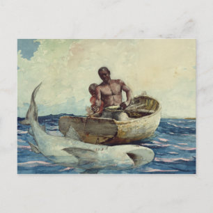 Vintage Winslow Homer Aquarell Hai-Fischerei Postkarte