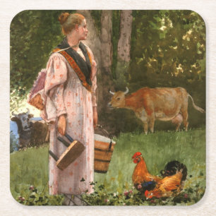 Vintage Winslow homer Die Milchmagd Rechteckiger Pappuntersetzer